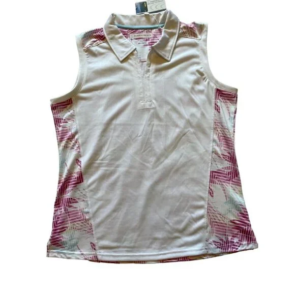 Pebble Beach XL Dry-Luxe Performance Sleeveles Polo Shirt Top White Pink Stretch - Picture 8 of 14